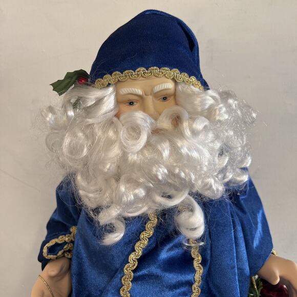 Vintage Santa Tree Topper 24 Blue Robe w/Snowman,Bear & Basket VTG Xmas Decor - Picture 2 of 11